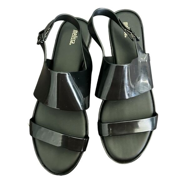 Melissa Classy PVC Jelly Open Toe Double Band Slingback Black Sandal Size 10 New - Picture 2 of 8